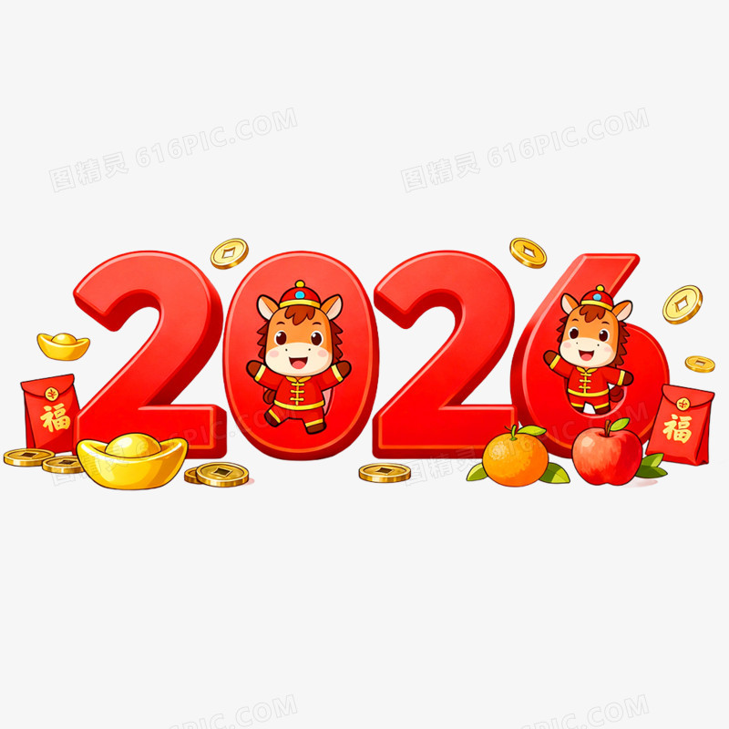 创意喜庆2026合成艺术字免抠元素