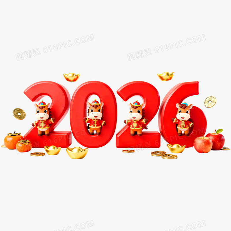 创意喜庆2026合成艺术字免抠元素