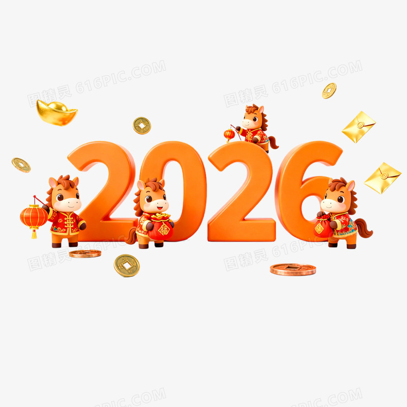 创意喜庆2026合成艺术字免抠元素