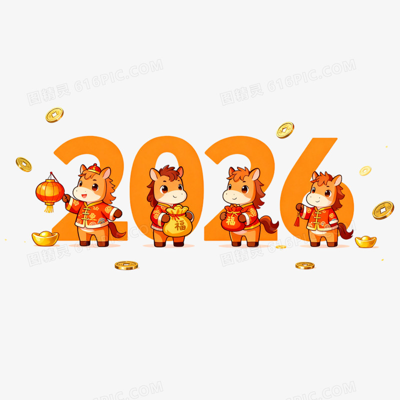 创意喜庆2026合成艺术字免抠元素