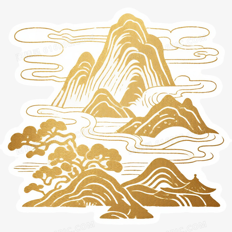 手绘中国风山脉免抠素材