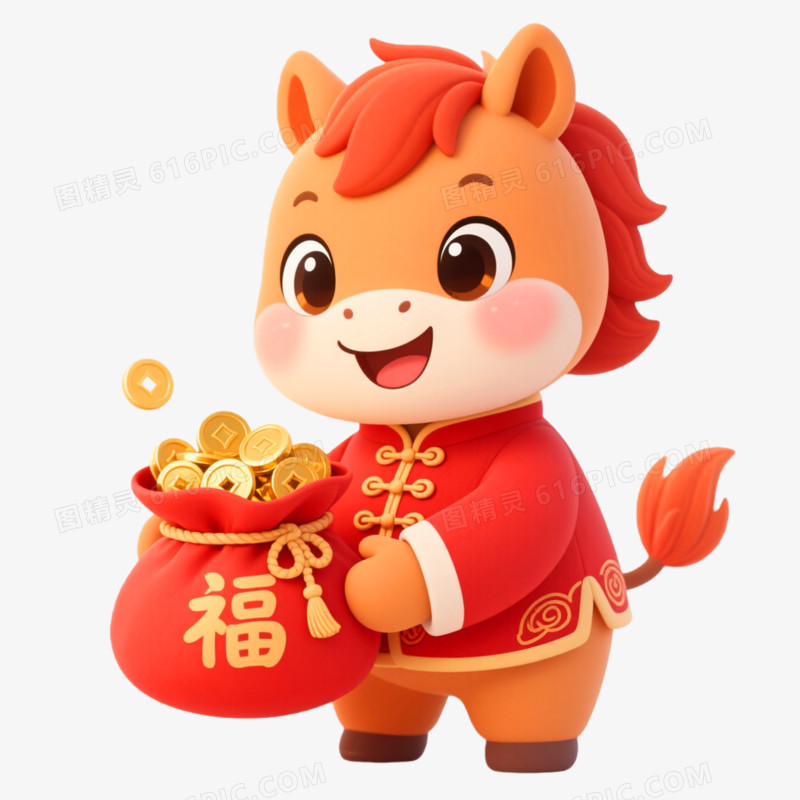 插画风格马年IP形象免抠元素
