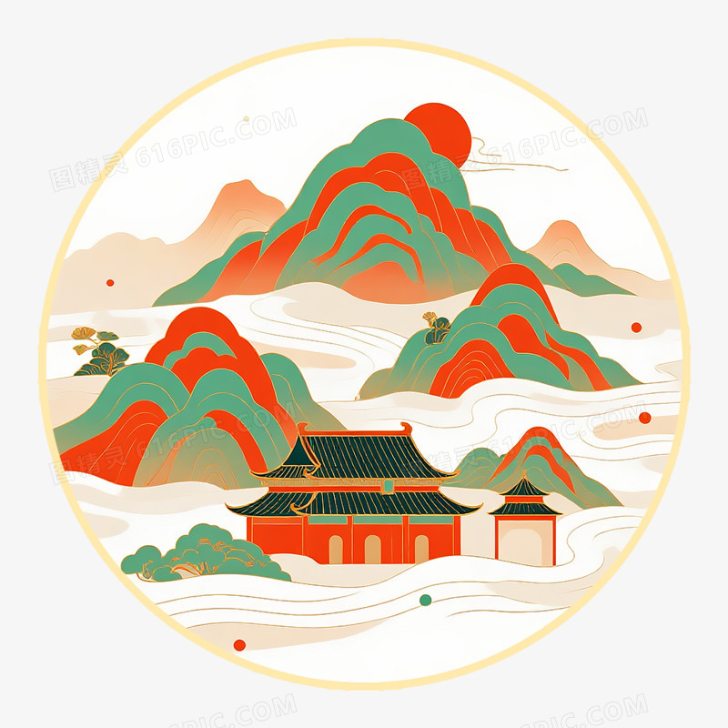 手绘中国风山脉免抠素材