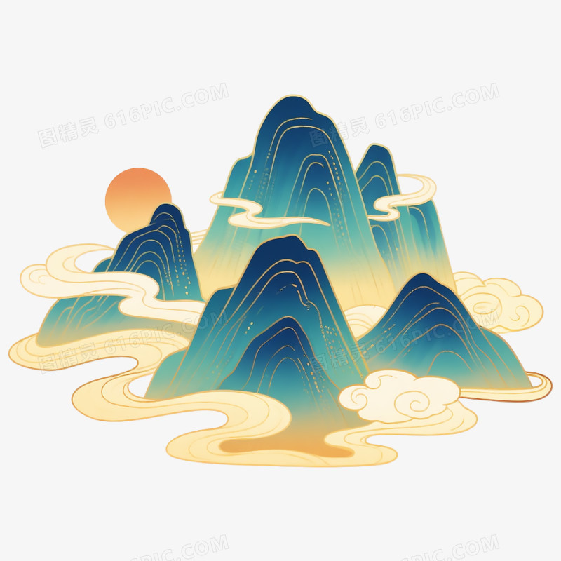 手绘中国风山脉免抠素材