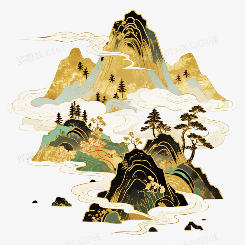 手绘中国风山脉免抠素材