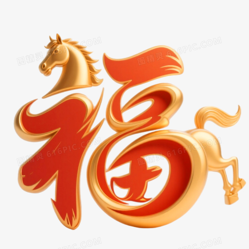 马年福字艺术字免抠元素