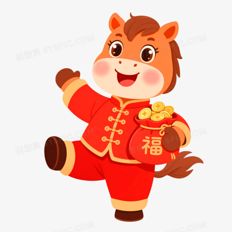 插画风格马年IP形象免抠元素