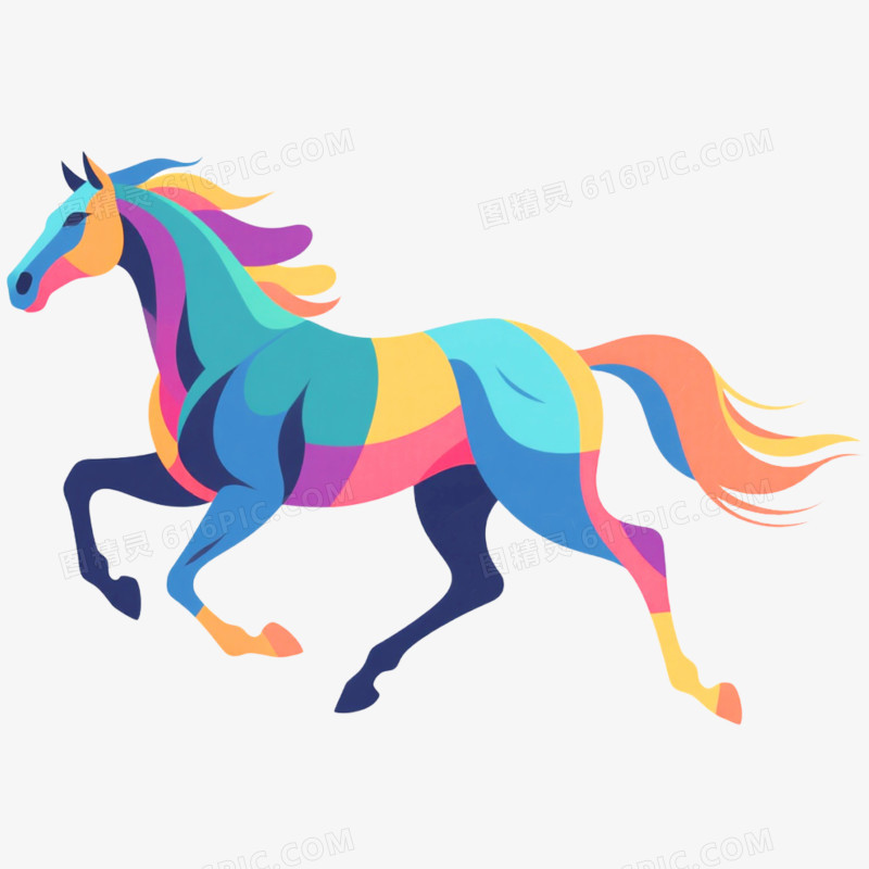 手绘插画马年商务风格骏马形象免抠元素
