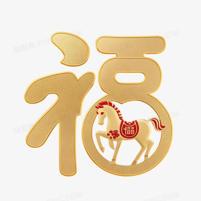 金色喜庆春节马年福字艺术字