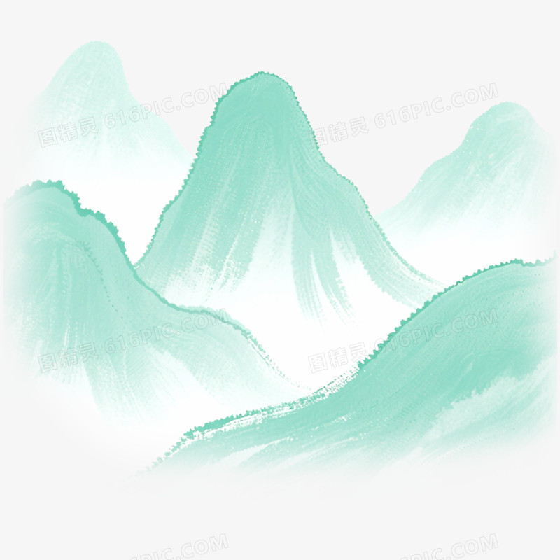 手绘插画国潮风山脉免抠元素