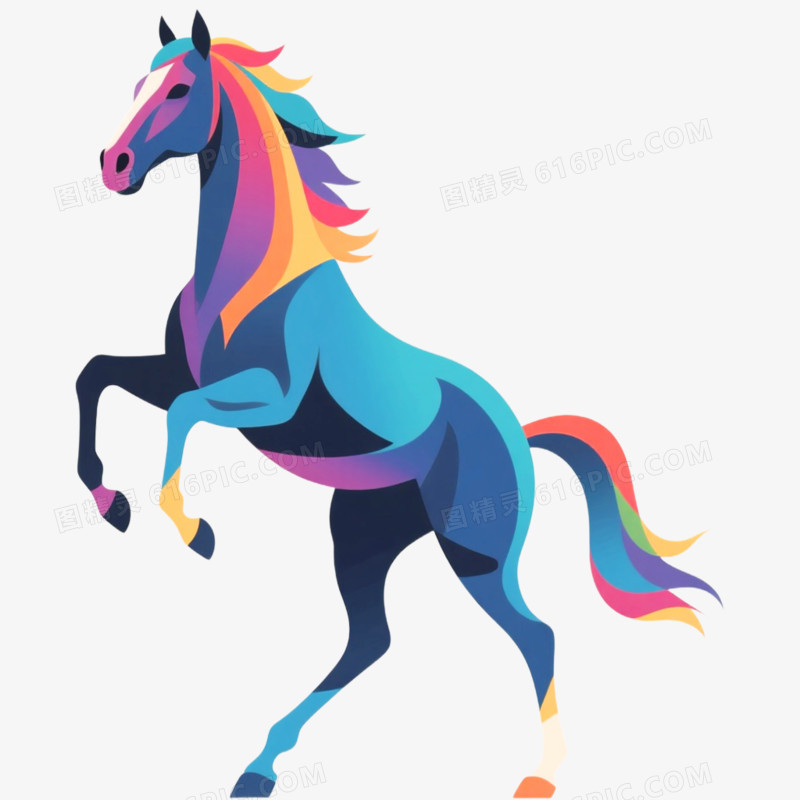 手绘插画马年商务风格骏马形象免抠元素