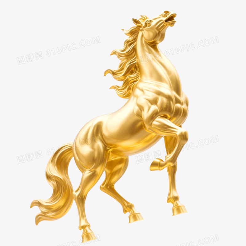 3D立体马年金色骏马形象免抠元素