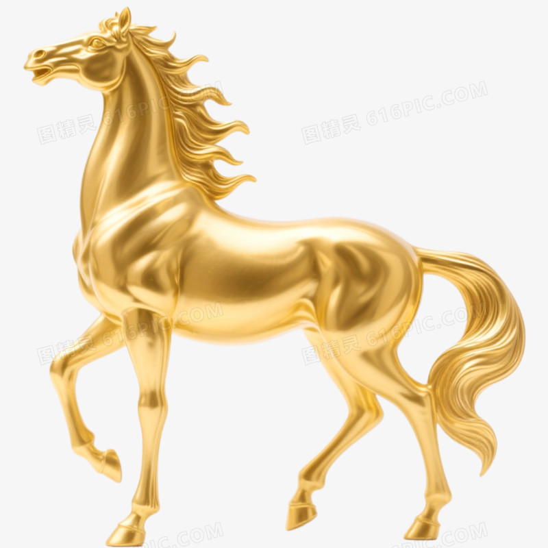 3D立体马年金色骏马形象免抠元素