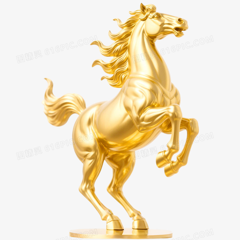 3D立体马年金色骏马形象免抠元素