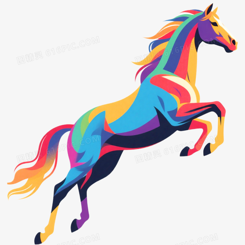 手绘插画马年商务风格骏马形象免抠元素