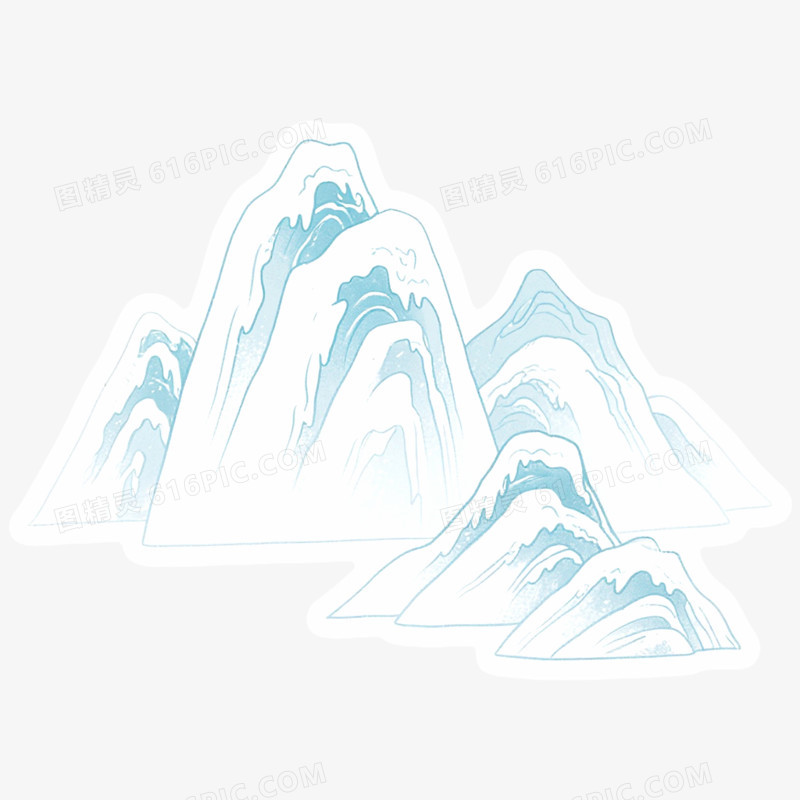 手绘插画国潮风山脉免抠元素