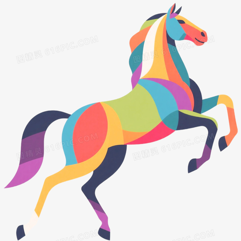 手绘插画马年商务风格骏马形象免抠元素