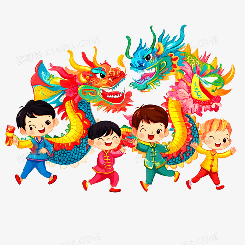 卡通手绘舞龙舞狮免抠元素
