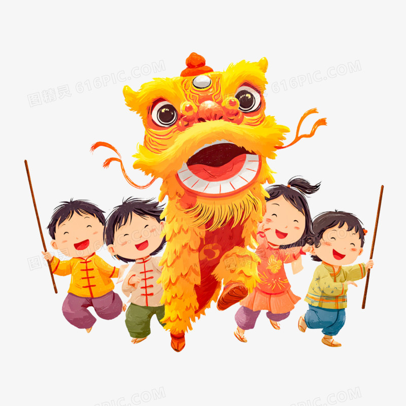 卡通手绘舞龙舞狮免抠元素