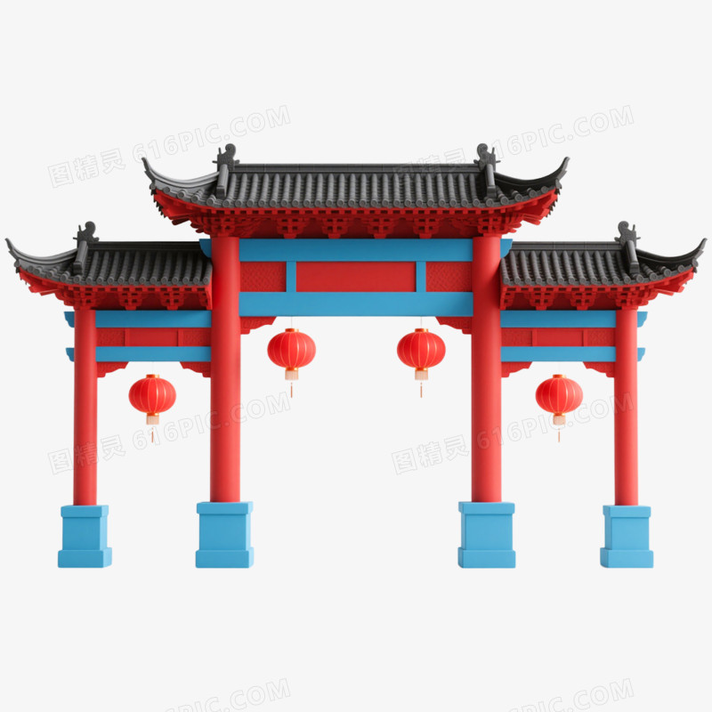 3D立体牌坊建筑免抠元素