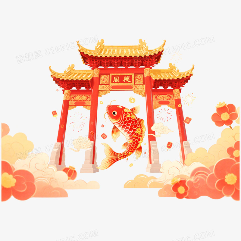 卡通手绘牌坊建筑免抠元素