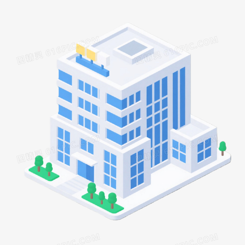 3D插画风格楼房建筑免抠元素