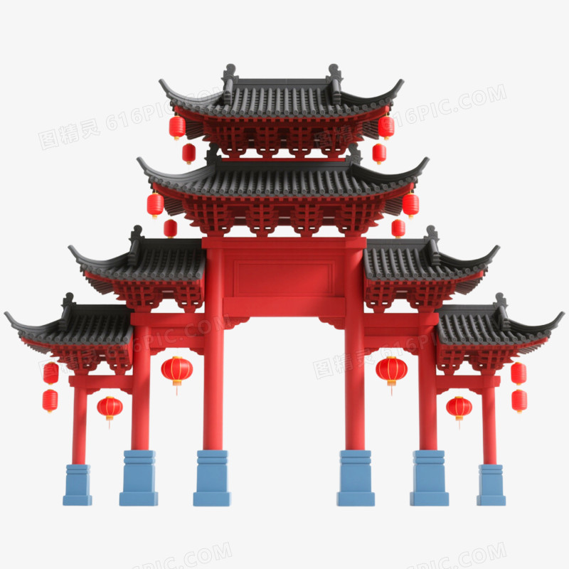 3D立体牌坊建筑免抠元素