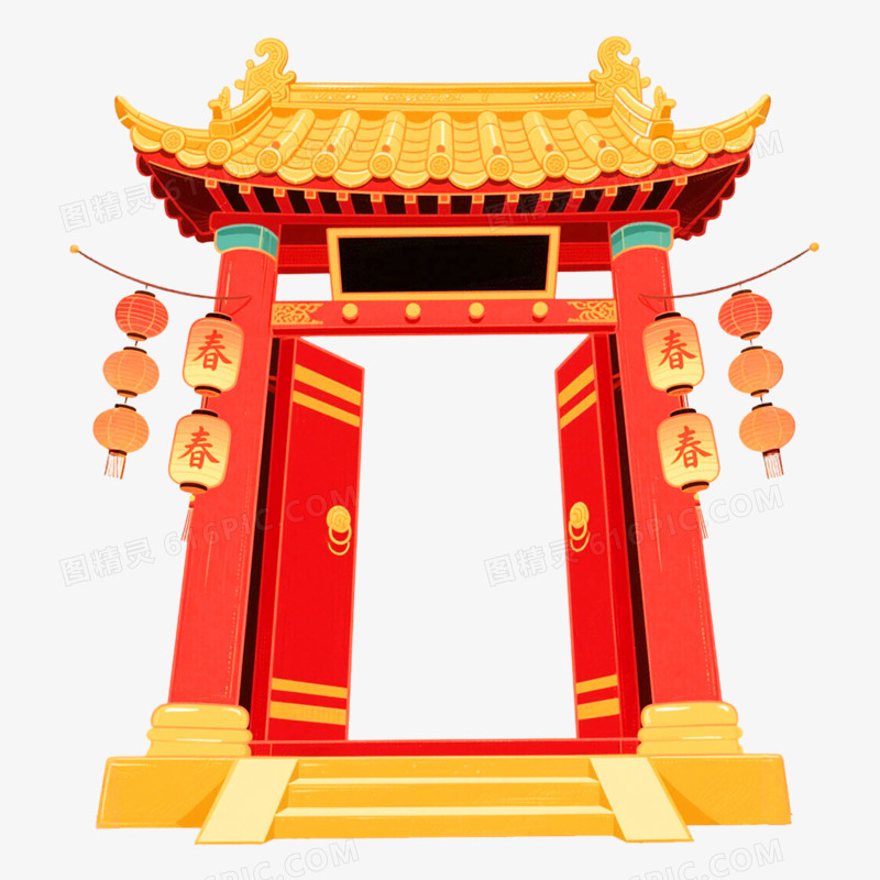 卡通手绘牌坊建筑免抠元素