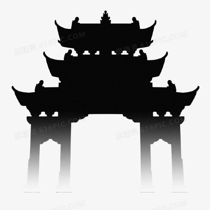 渐变插画牌坊楼建筑免抠元素