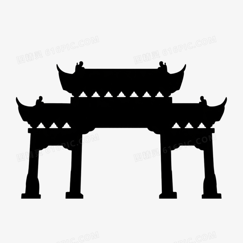 渐变插画牌坊楼建筑免抠元素