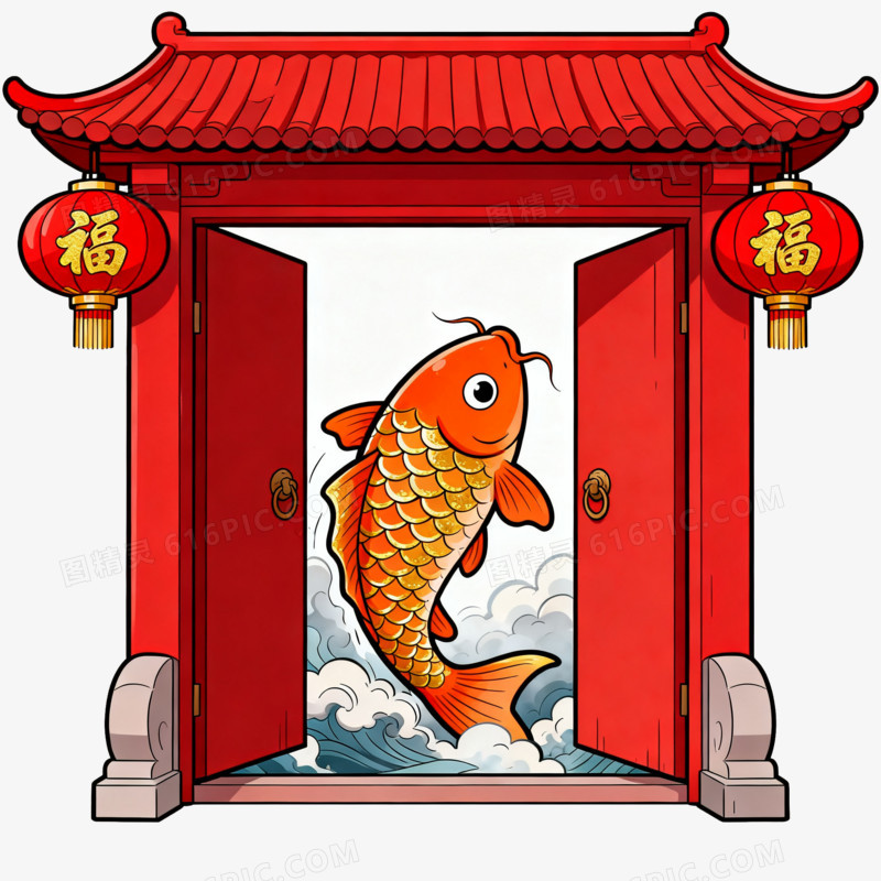 卡通鲤鱼龙门免抠元素