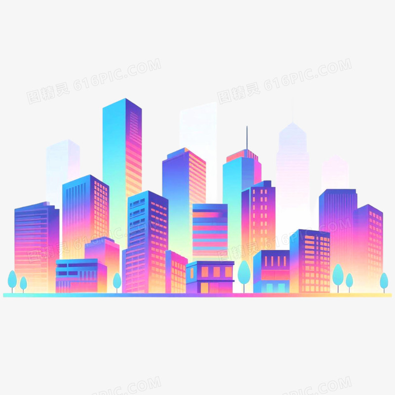 手绘插画楼房建筑免抠元素