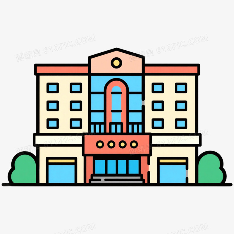 手绘插画楼房建筑免抠元素