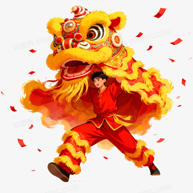 手绘插画舞龙舞狮免抠元素