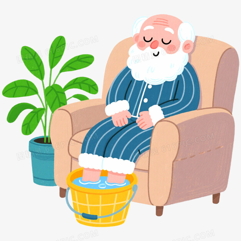 手绘插画冬季养生泡脚免抠元素