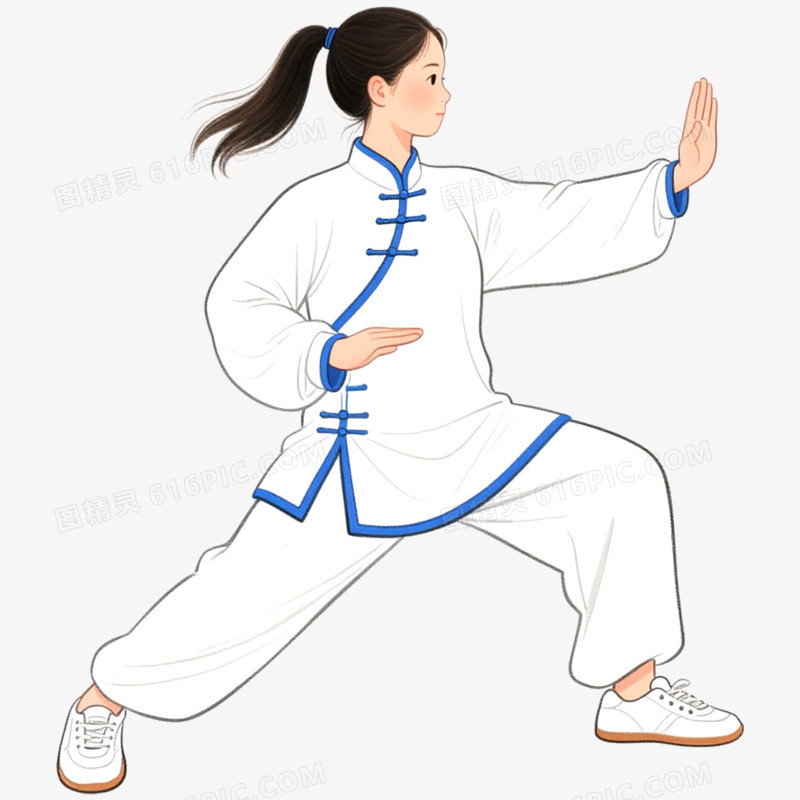 手绘插画冬季养生打太极免抠元素
