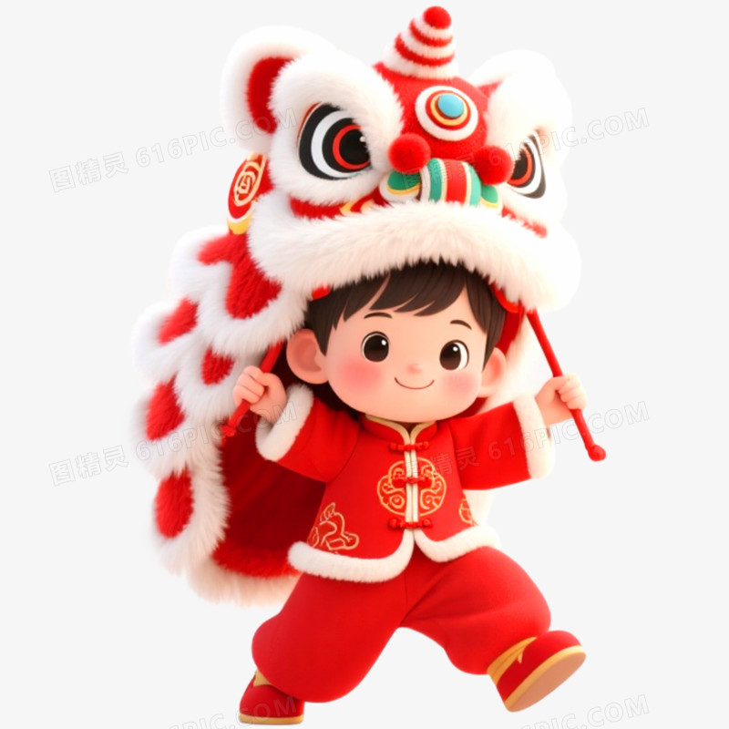 手绘插画舞龙舞狮免抠元素