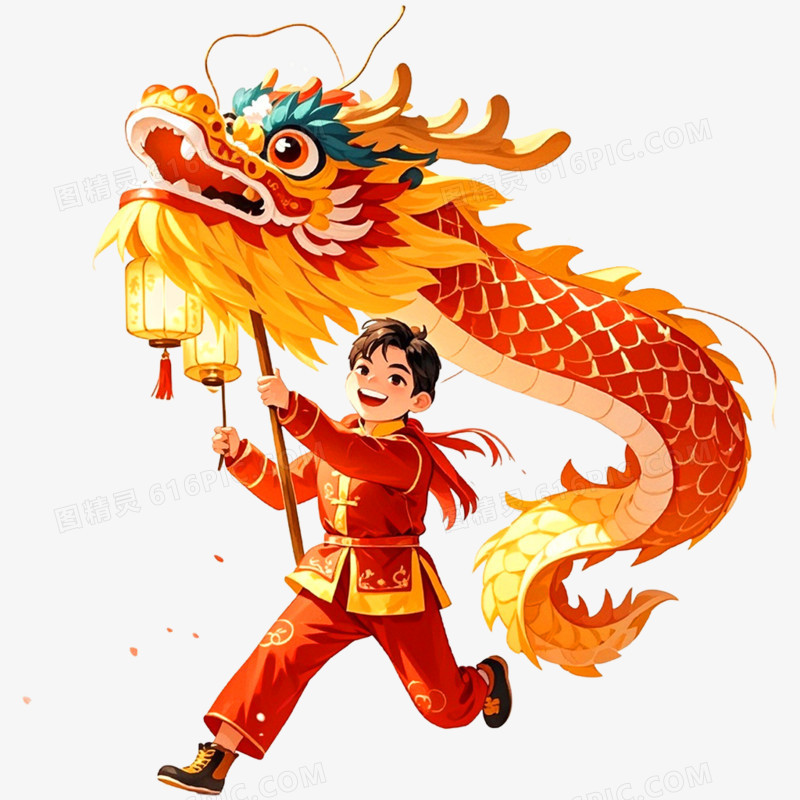 手绘插画舞龙舞狮免抠元素