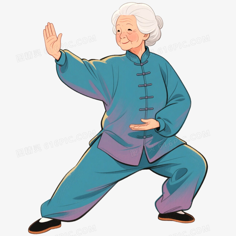 手绘插画冬季养生打太极免抠元素