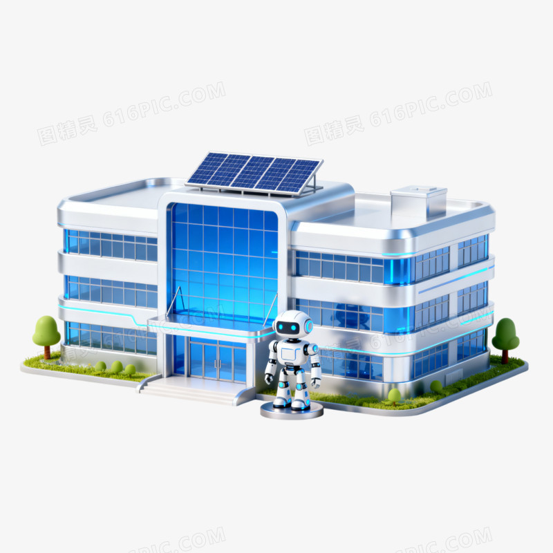 手绘插画科技办公大楼楼房建筑免抠元素