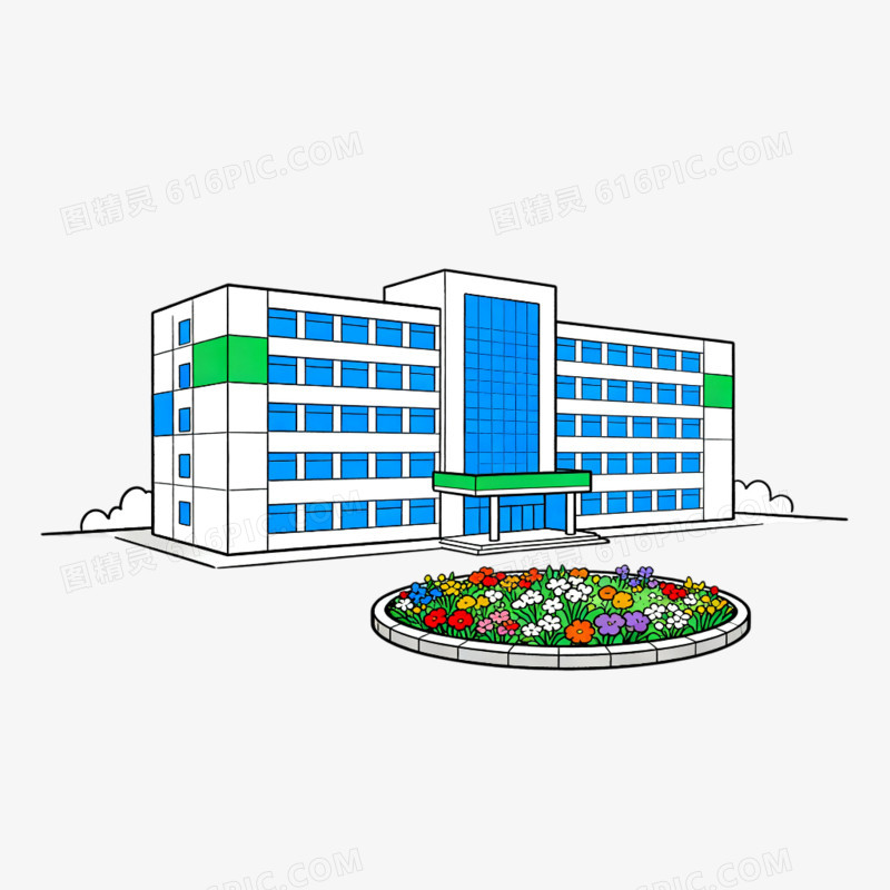 手绘插画医院楼房建筑免抠元素
