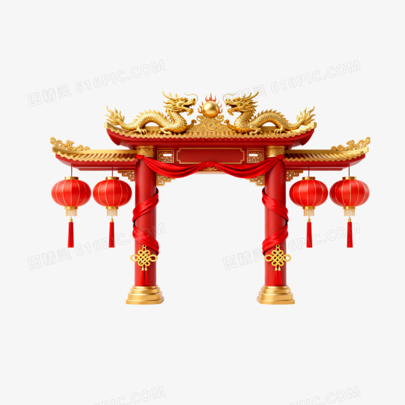 卡通手绘牌坊建筑免抠元素