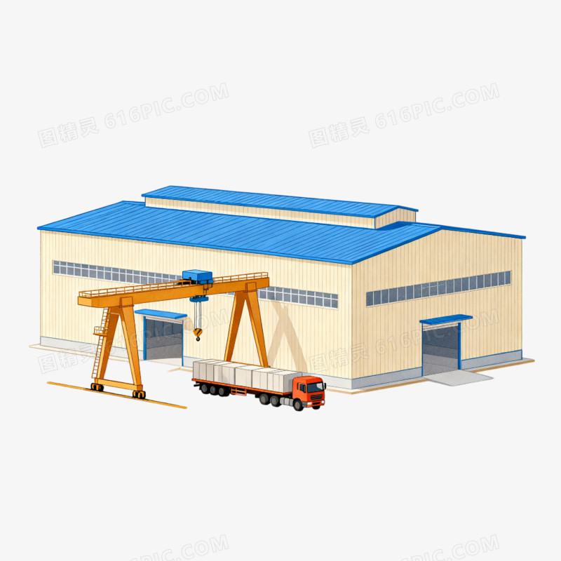 手绘插画工厂厂房楼房建筑免抠元素