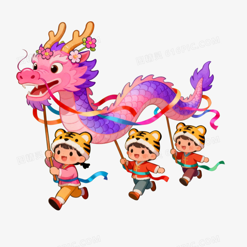 卡通手绘舞龙免抠元素