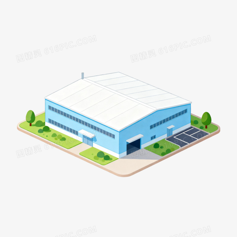 手绘插画厂房楼房建筑免抠元素