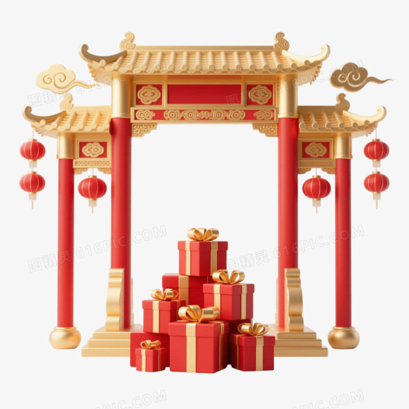 卡通手绘牌坊建筑免抠元素
