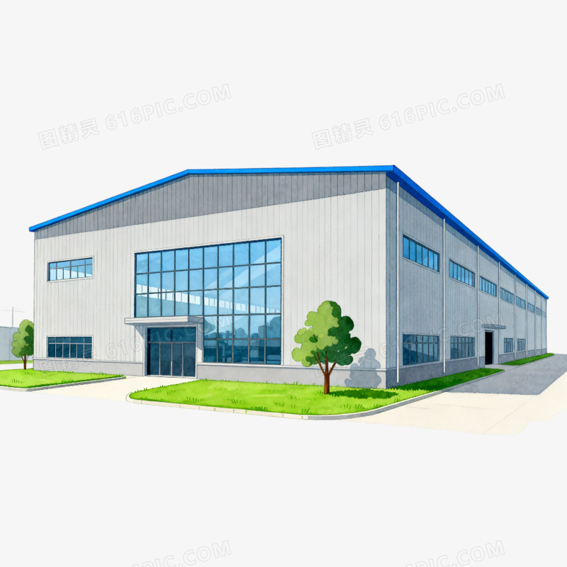 手绘插画工厂厂房楼房建筑免抠元素