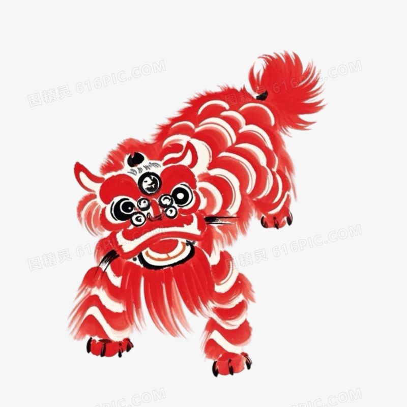 手绘插画舞狮免抠元素