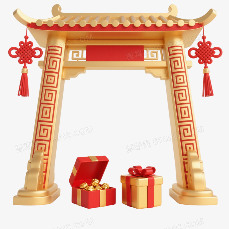 卡通手绘牌坊建筑免抠元素