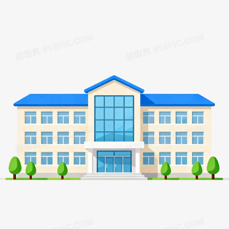 手绘插画教学楼楼房建筑免抠元素